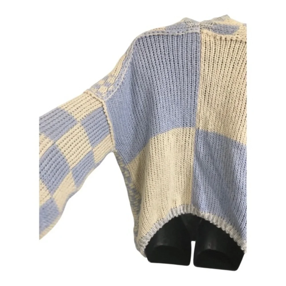Altar'd State‎ cream & blue colorblock crochet heirloom chunky cardigan size S/M